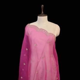Buy Pink Colour Organza Zari Mirror Sequins Embroidery Dupatta Online in Delhi
