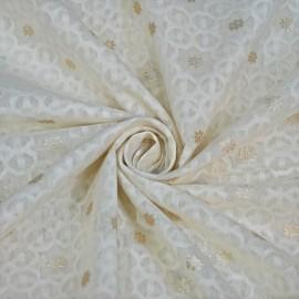 Buy White Colour Chanderi Self Mat Zari Jacquard Dyeable Fabrics Rjs1026 Online in Delhi