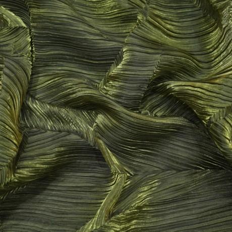 Mehdi Green Colour Satin Organza Abstract Pleated Fabrics 58 Inch